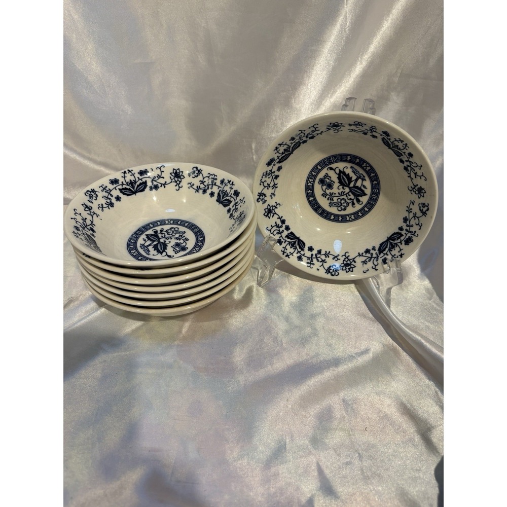 Vintage Set Of 8 Blue Onion 6" Soup/Cereal Bowls Japan